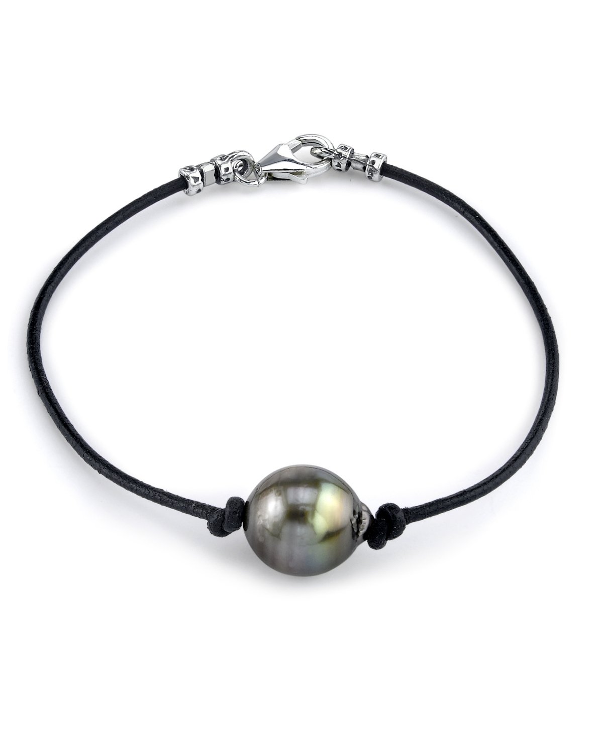 Black Tahitian Baroque Pearl Leather Bracelet – 7.0–8.0mm