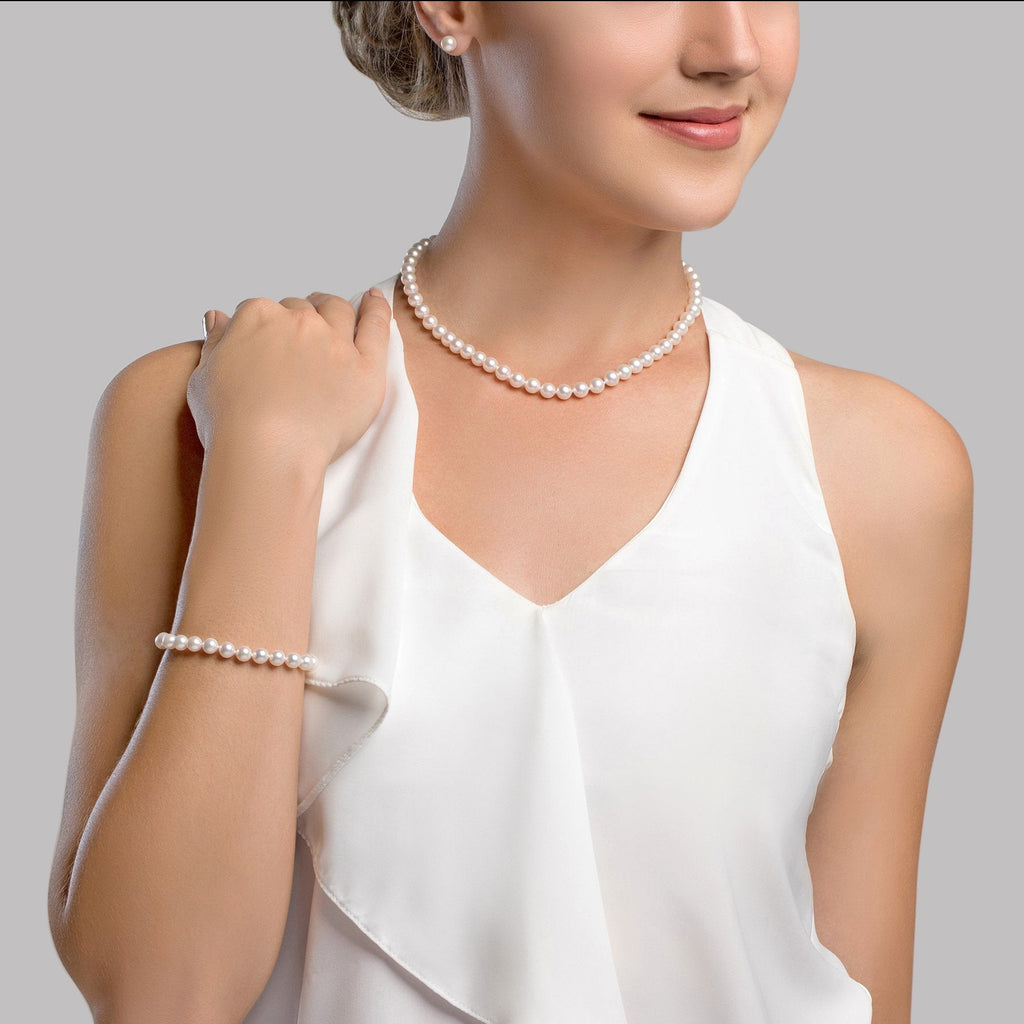 Elegant White Akoya Pearl Jewelry Set, 3-Piece Collection, 7.0–8.0mm
