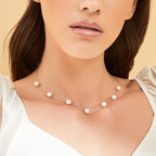Elegant White Akoya Pearl Tin Cup Necklace – 7.0–8.0mm
