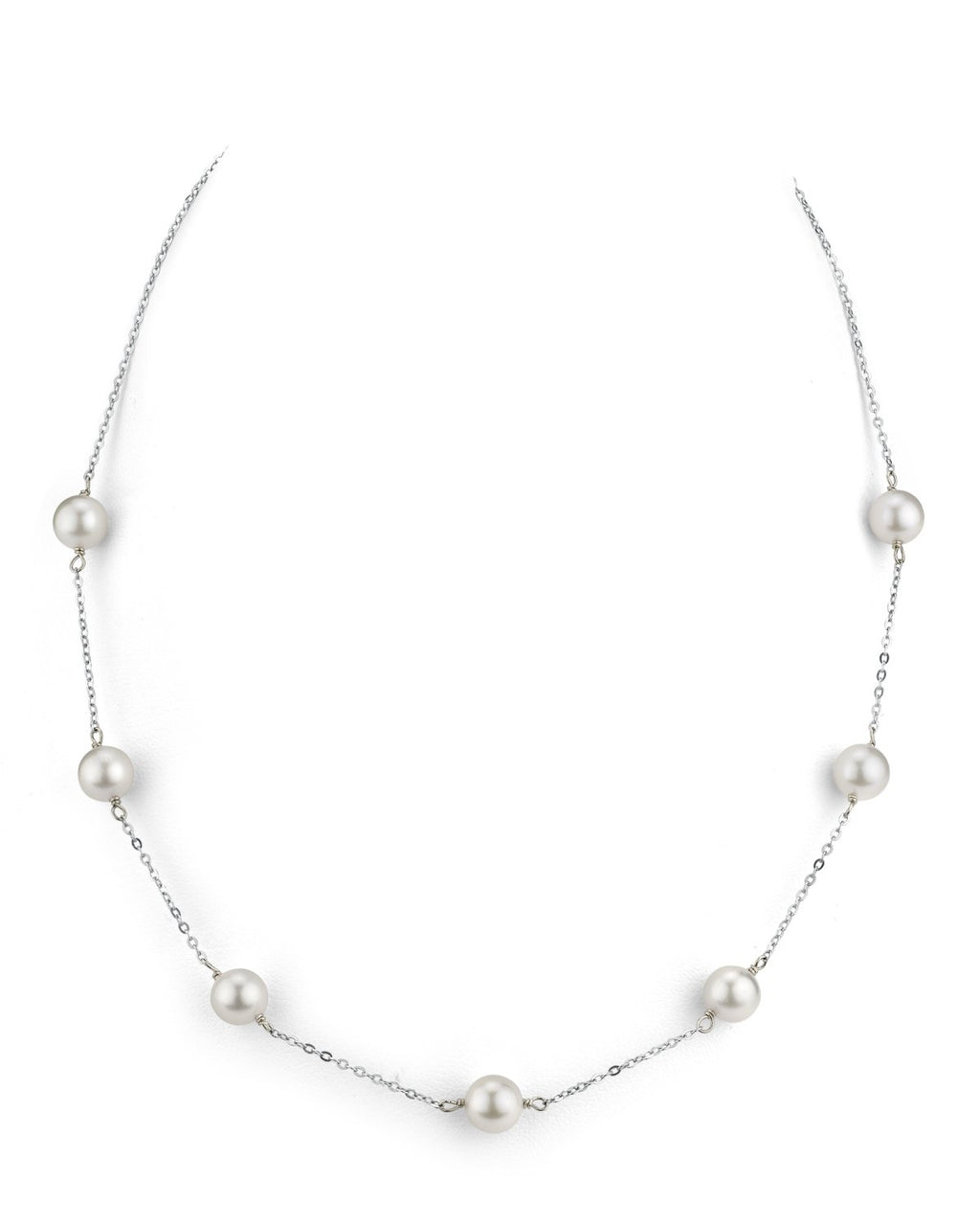 Elegant White Akoya Pearl Tin Cup Necklace – 7.0–8.0mm
