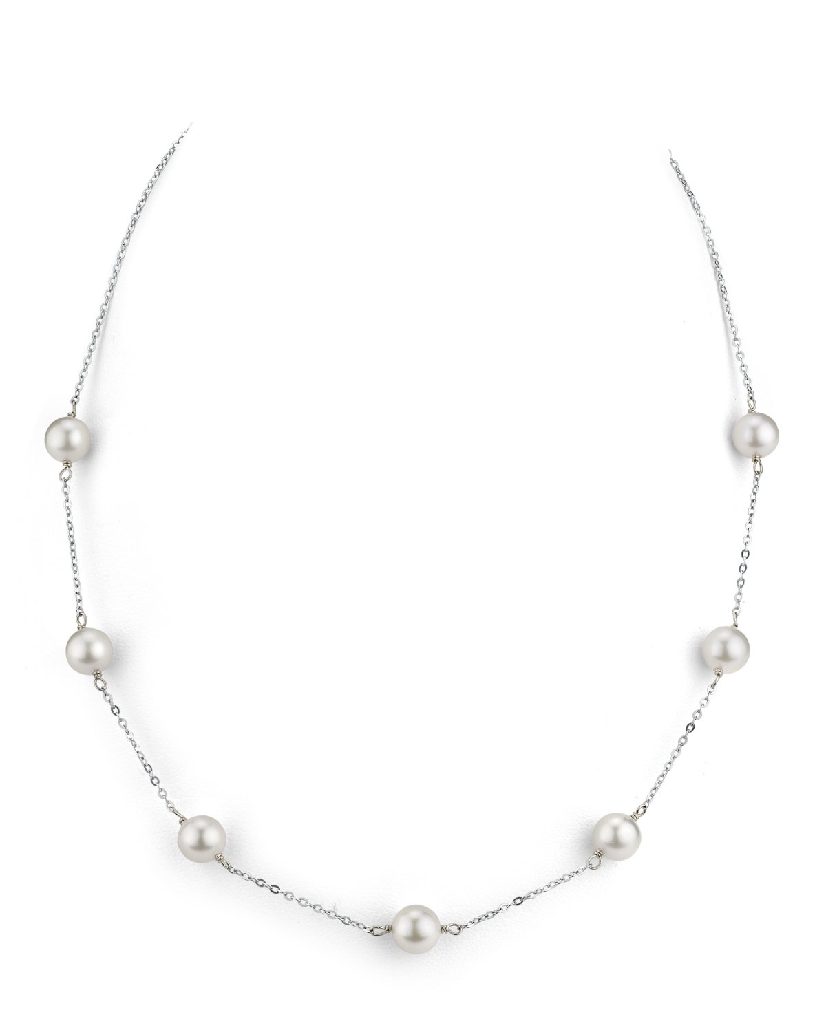 Elegant White Akoya Pearl Tin Cup Necklace – 7.0–8.0mm