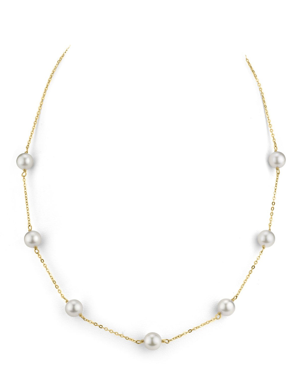 Elegant White Akoya Pearl Tin Cup Necklace – 7.0–8.0mm