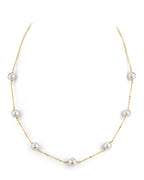 Elegant White Akoya Pearl Tin Cup Necklace – 7.0–8.0mm