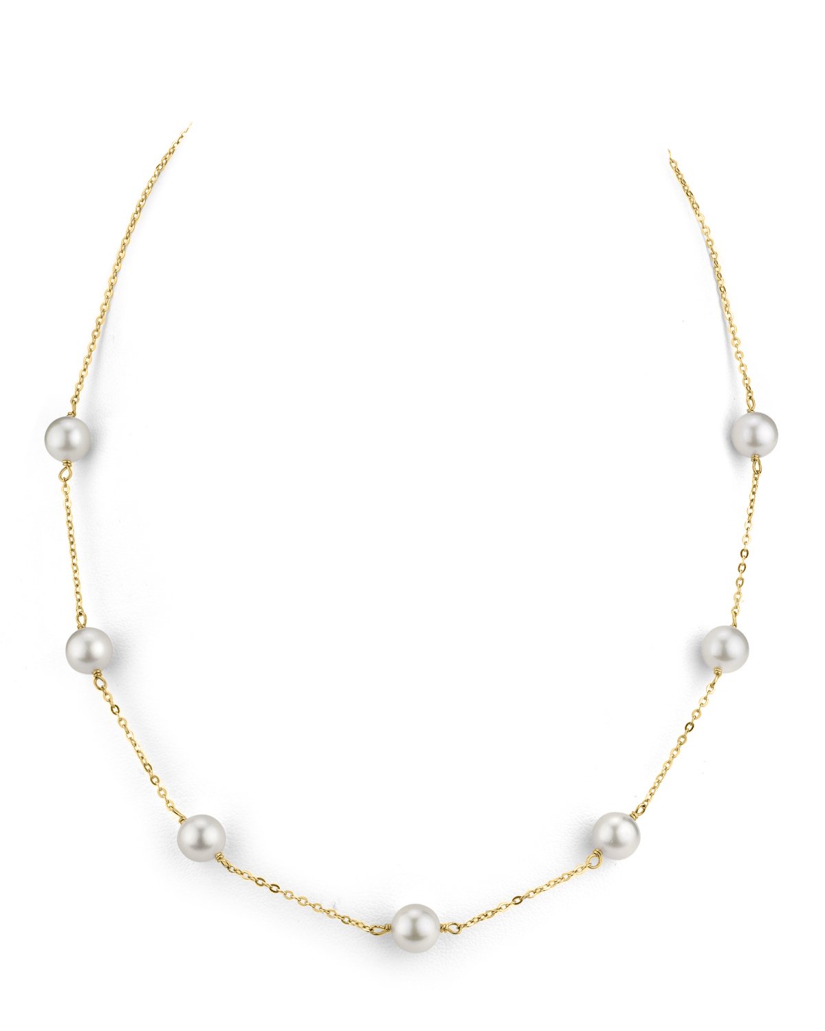 Elegant White Akoya Pearl Tin Cup Necklace – 7.0–8.0mm