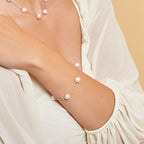 Elegant Japanese Akoya White Pearl Tin Cup Bracelet, 7.0–8.0mm