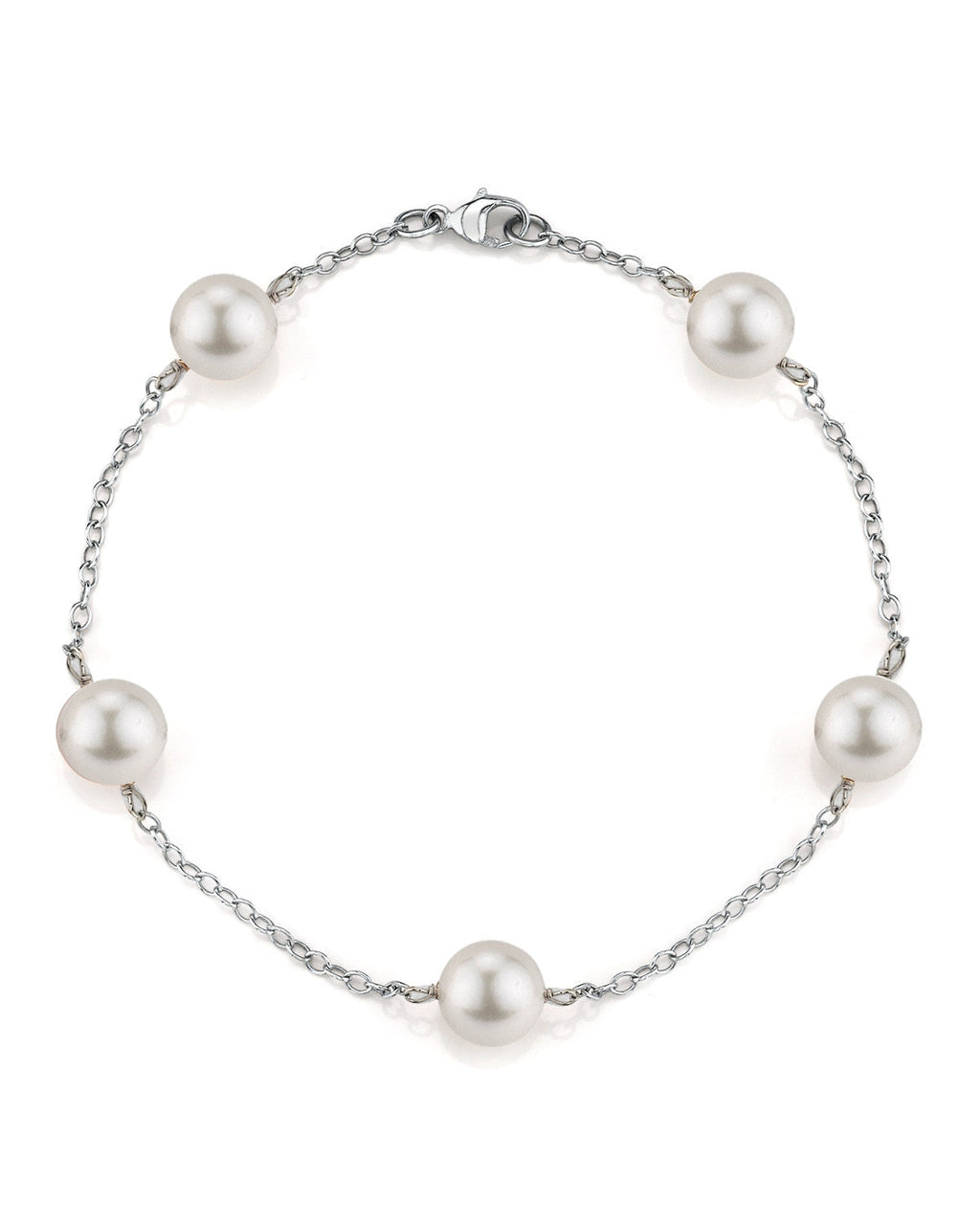 Elegant Japanese Akoya White Pearl Tin Cup Bracelet, 7.0–8.0mm
