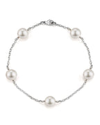 Elegant Japanese Akoya White Pearl Tin Cup Bracelet, 7.0–8.0mm