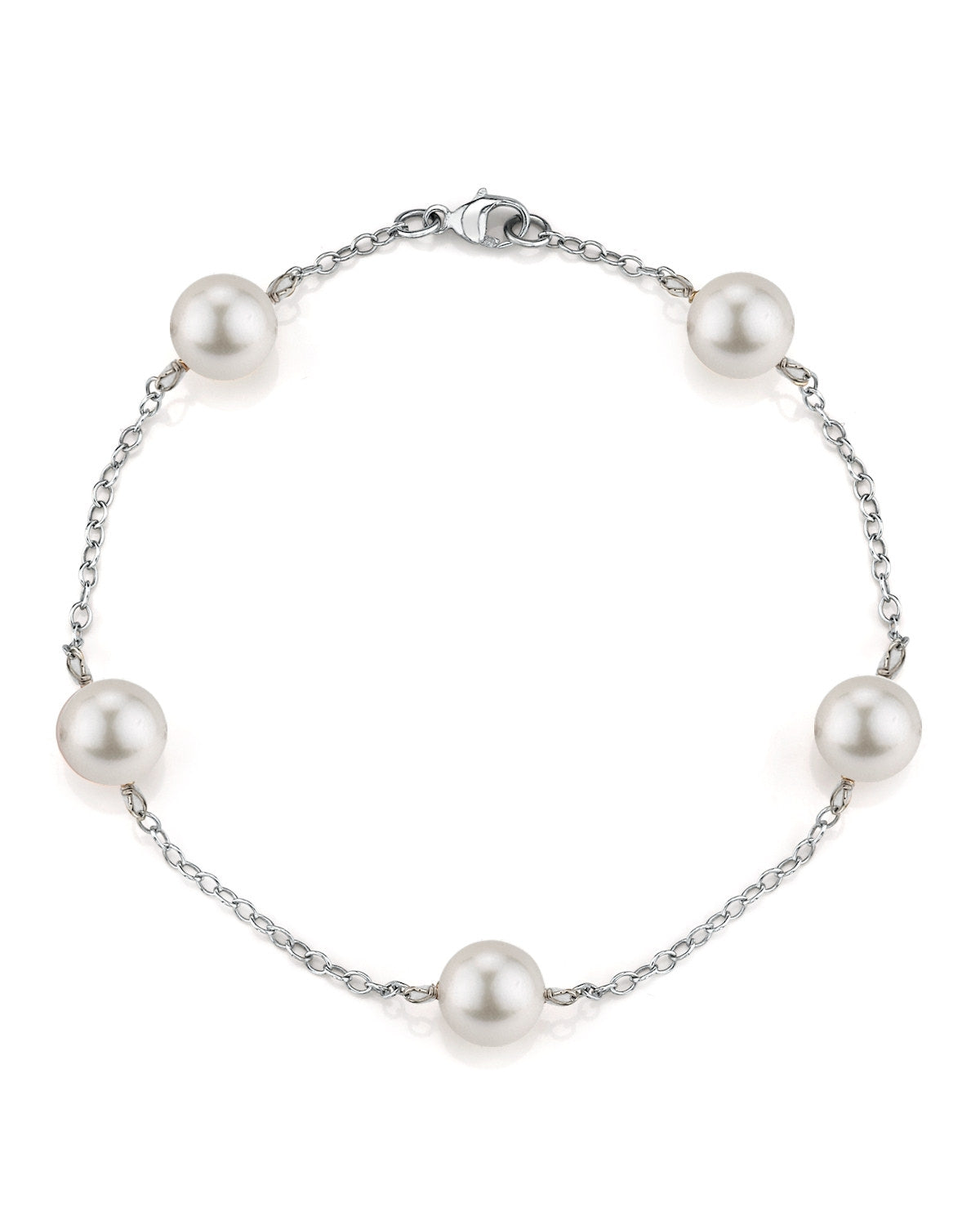 Elegant Japanese Akoya White Pearl Tin Cup Bracelet, 7.0–8.0mm
