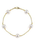 Elegant Japanese Akoya White Pearl Tin Cup Bracelet, 7.0–8.0mm