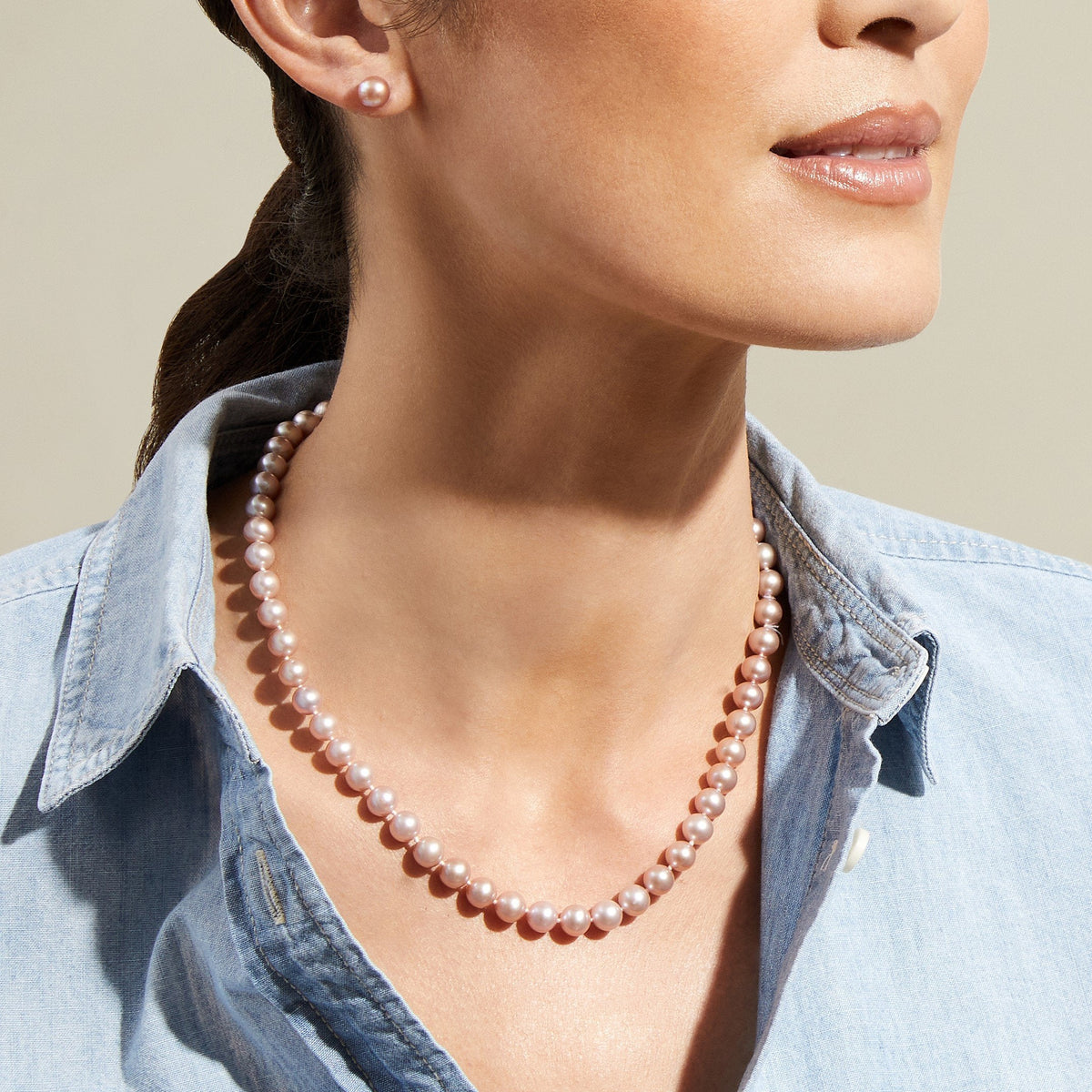 Pink Freshwater Pearl Necklace – 7.0–7.5mm Elegant Pearls