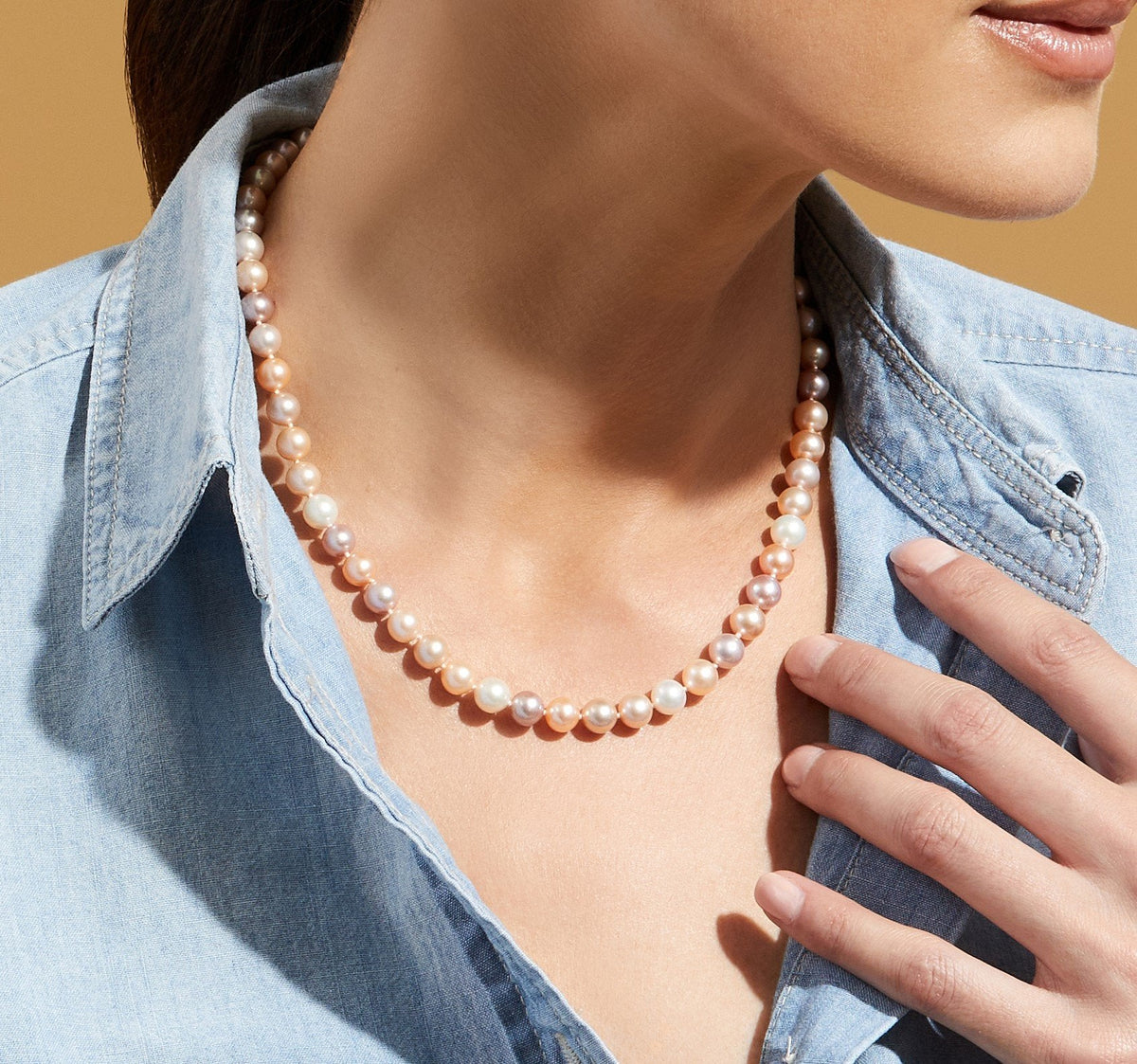 H12 Elegant Freshwater Multicolor Pearl Necklace – 7.0–7.5mm Pearls