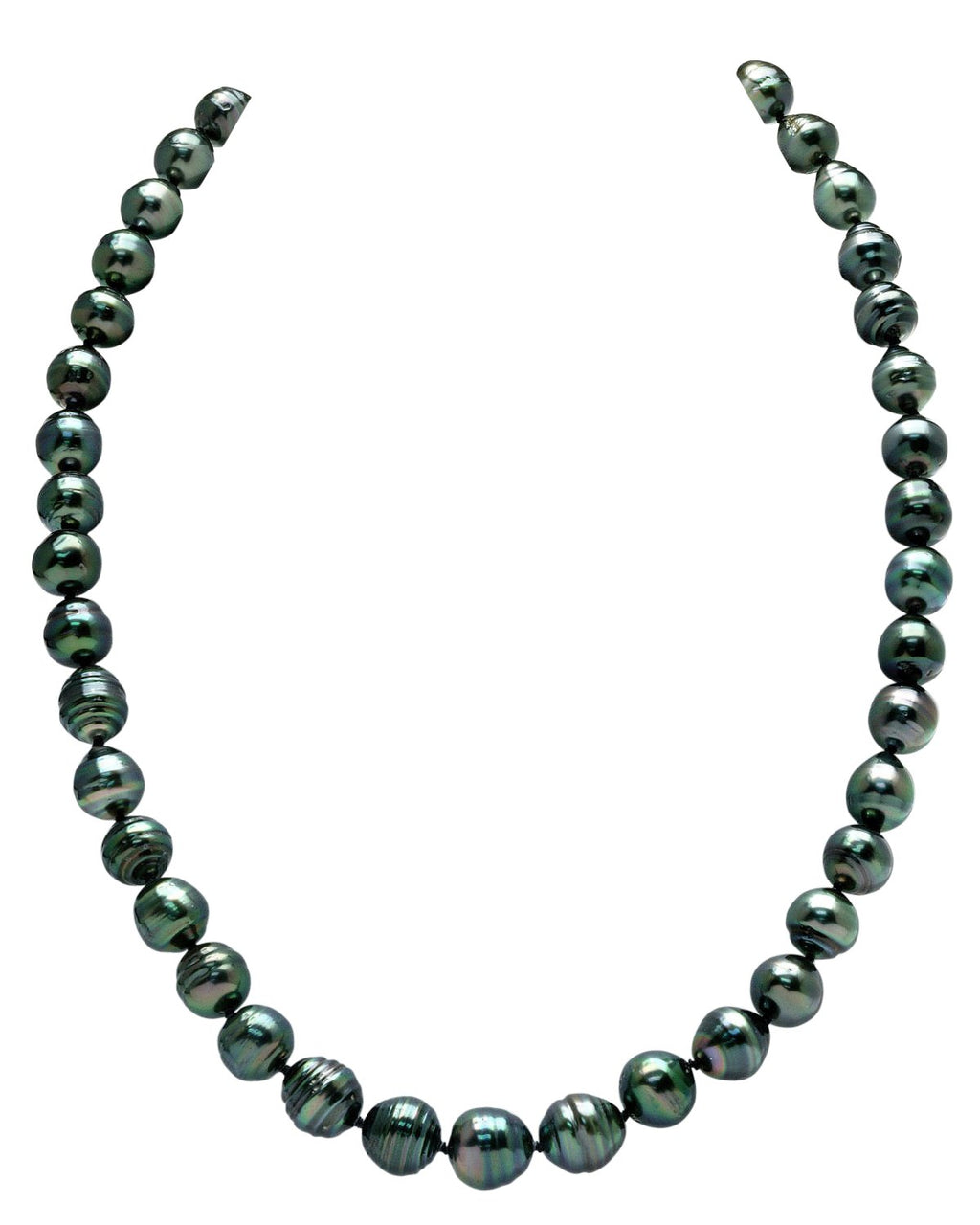 Elegant Dark Tahitian Circled Baroque Pearl Necklace, 9.0–11.0mm