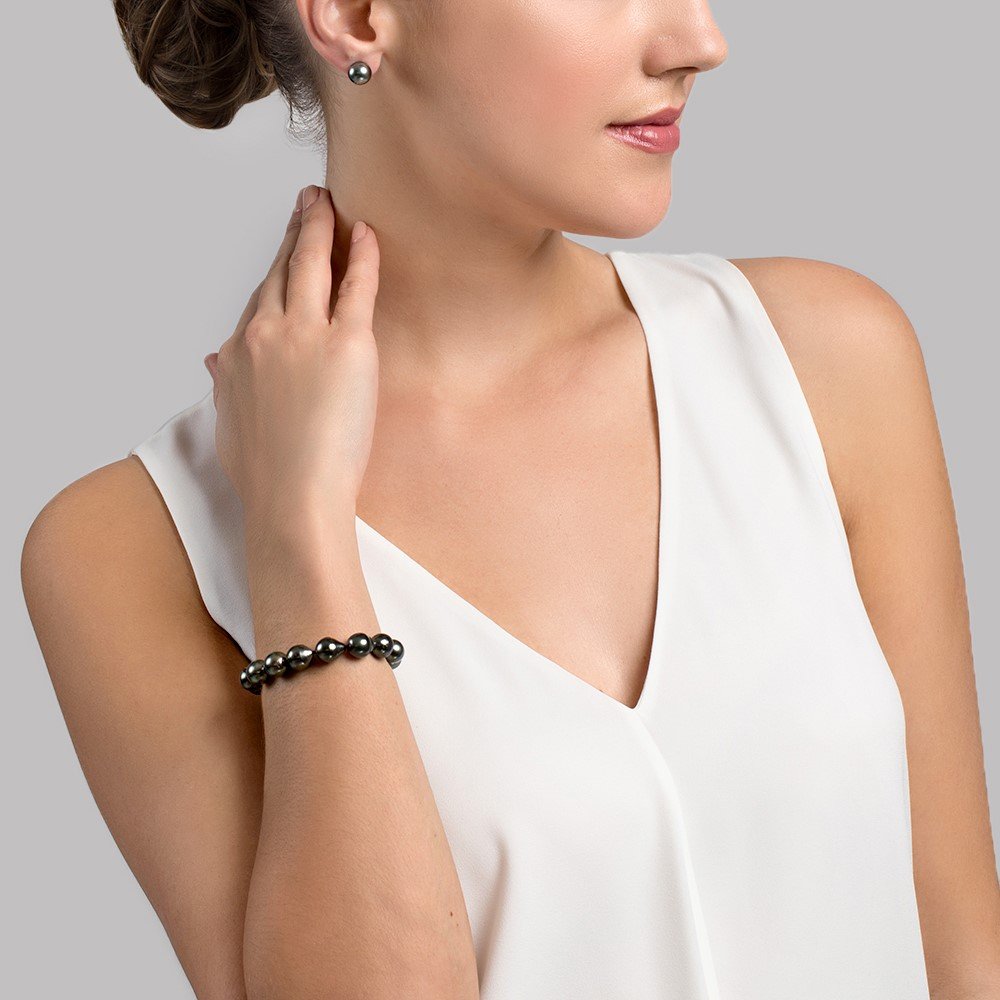 Elegant Black Tahitian Drop-Shaped Pearl Bracelet – 7.0–8.0mm