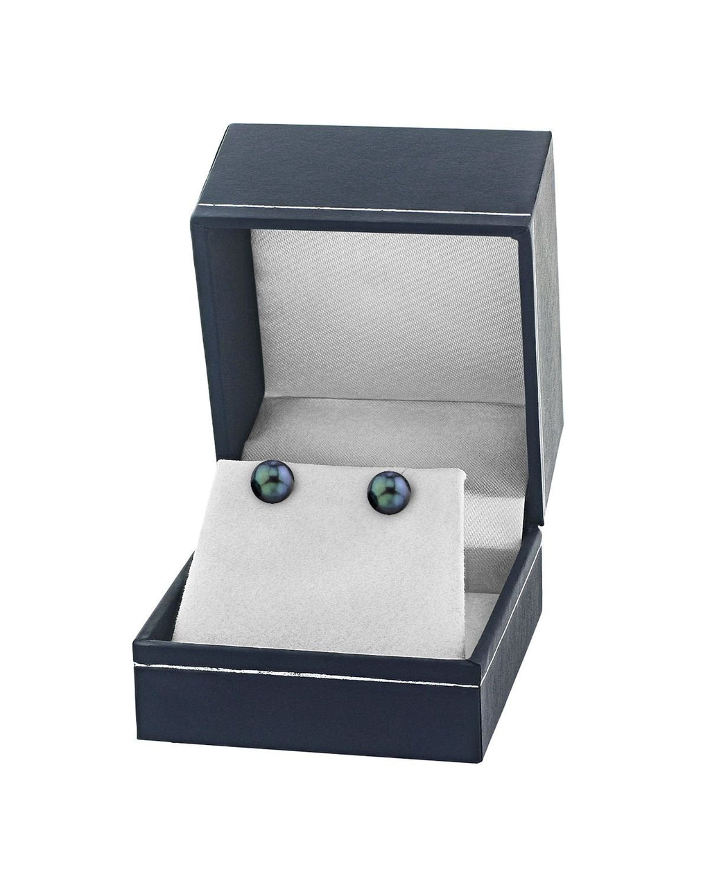 Elegant Black Akoya Round Pearl Stud Earrings, 7.0–8.0mm