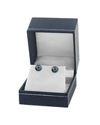 Elegant Black Akoya Round Pearl Stud Earrings, 7.0–8.0mm