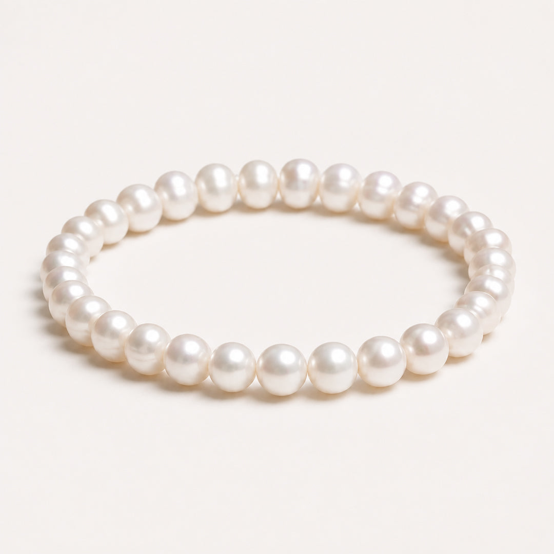 Mahana 7–8mm White Baroque Freshwater Pearl Bracelet – Elegant Natural Pearl Jewelry