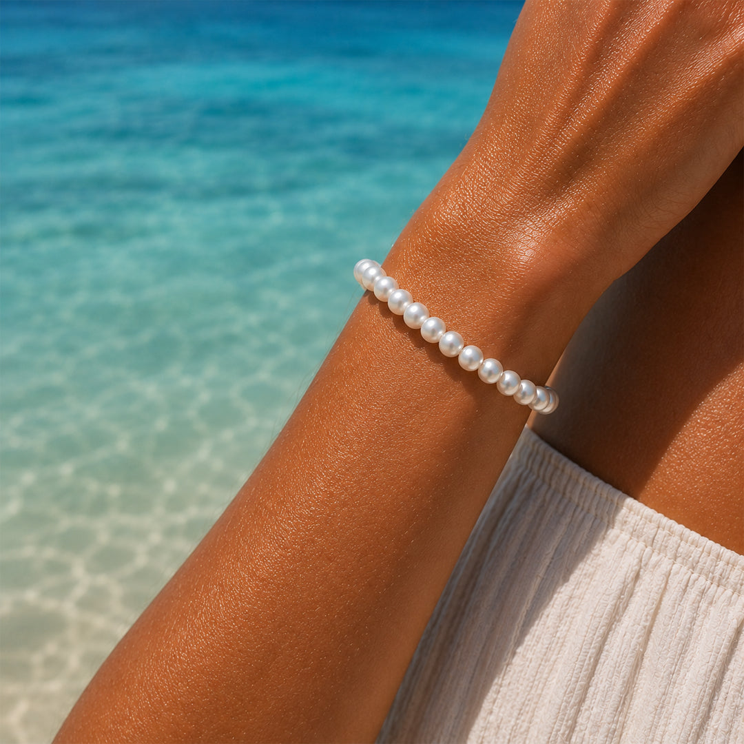 Mahana 7–8mm White Baroque Freshwater Pearl Bracelet – Elegant Natural Pearl Jewelry