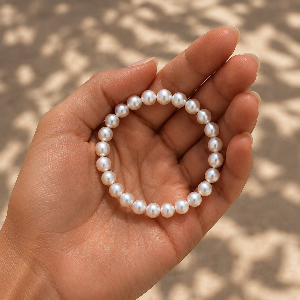 Mahana 7–8mm White Baroque Freshwater Pearl Bracelet – Elegant Natural Pearl Jewelry