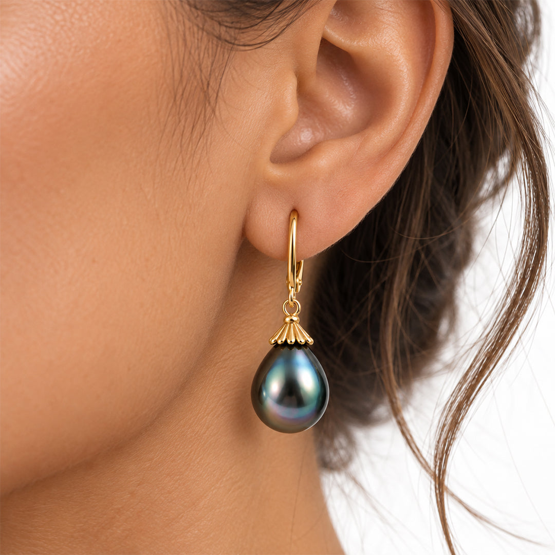 Manea Baroque Tahitian Pearl Drop Earrings, 10–13mm, in 925 Sterling Silver