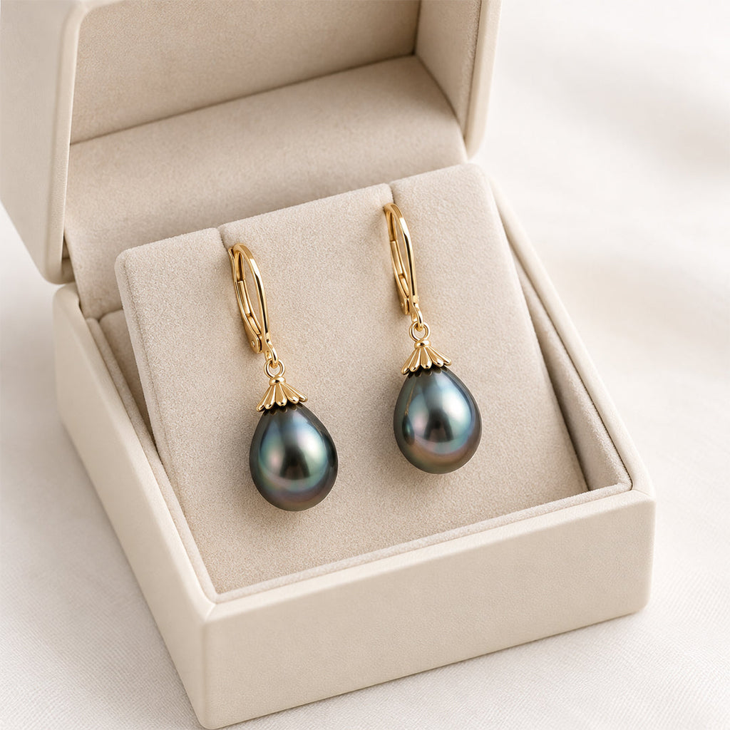 Manea Baroque Tahitian Pearl Drop Earrings, 10–13mm, in 925 Sterling Silver