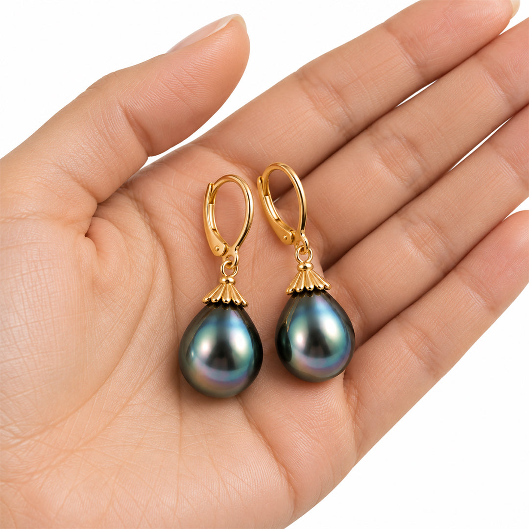 Manea Baroque Tahitian Pearl Drop Earrings, 10–13mm, in 925 Sterling Silver