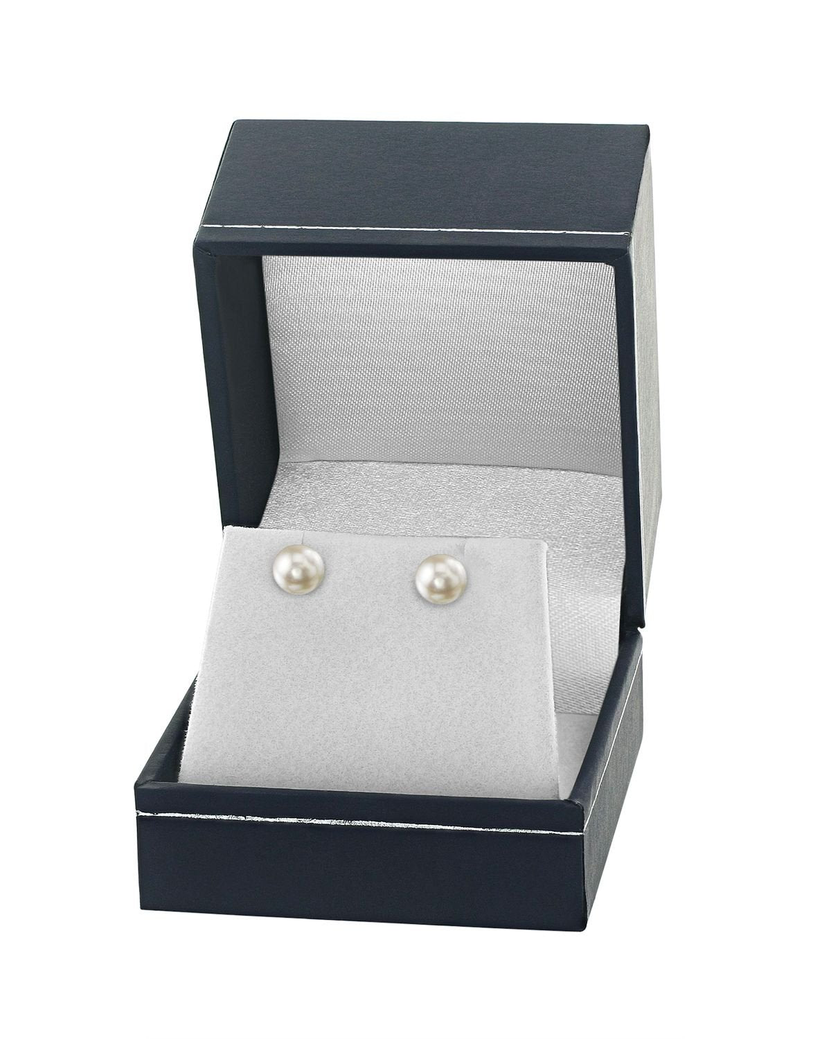 Elegant White Japanese Akoya Cultured Pearl Stud Earrings, Round 7.0–8.0mm Pearls