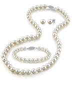 Elegant White Akoya Pearl Jewelry Set, 3-Piece Collection, 7.0–8.0mm