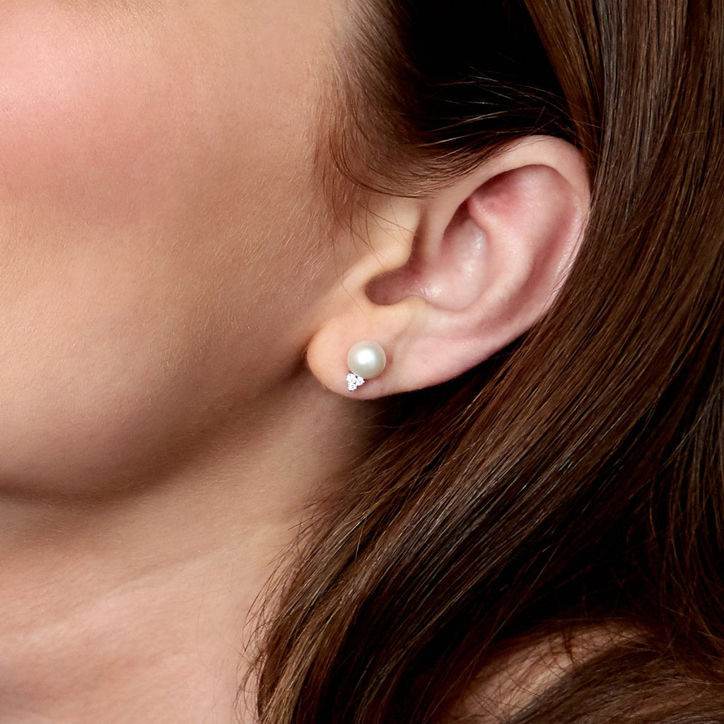 Elegant 7.0–8.0mm Akoya Pearl & CZ Grace Earrings