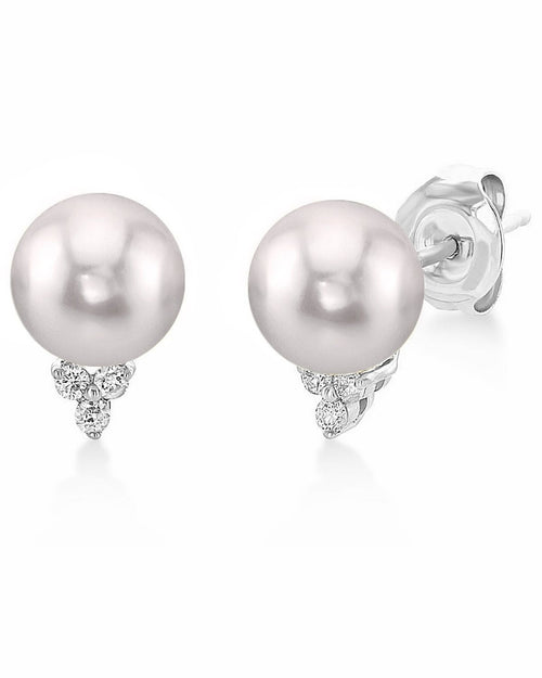 Elegant 7.0–8.0mm Akoya Pearl & CZ Grace Earrings