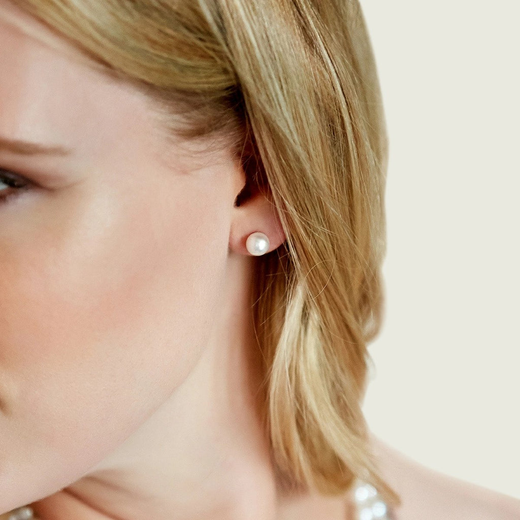 Premium Hanadama Akoya Round Pearl Stud Earrings, 7.0–8.0mm