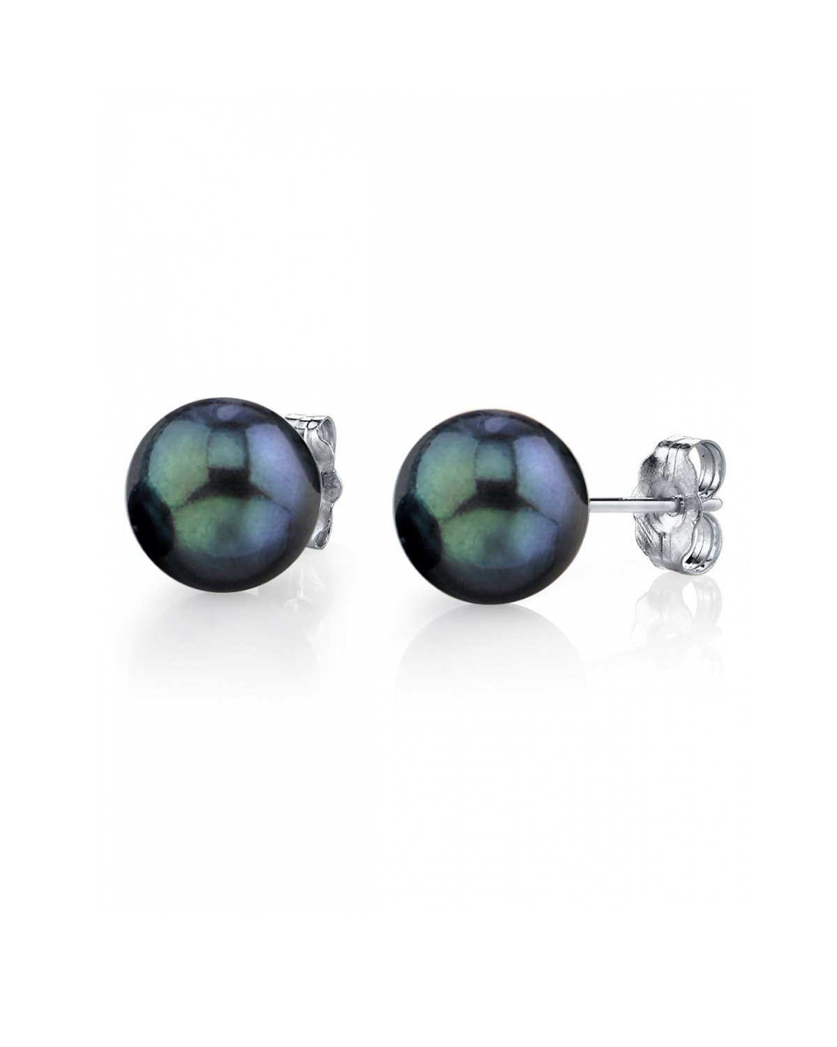Elegant Black Akoya Round Pearl Stud Earrings, 7.0–8.0mm