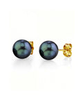 Elegant Black Akoya Round Pearl Stud Earrings, 7.0–8.0mm