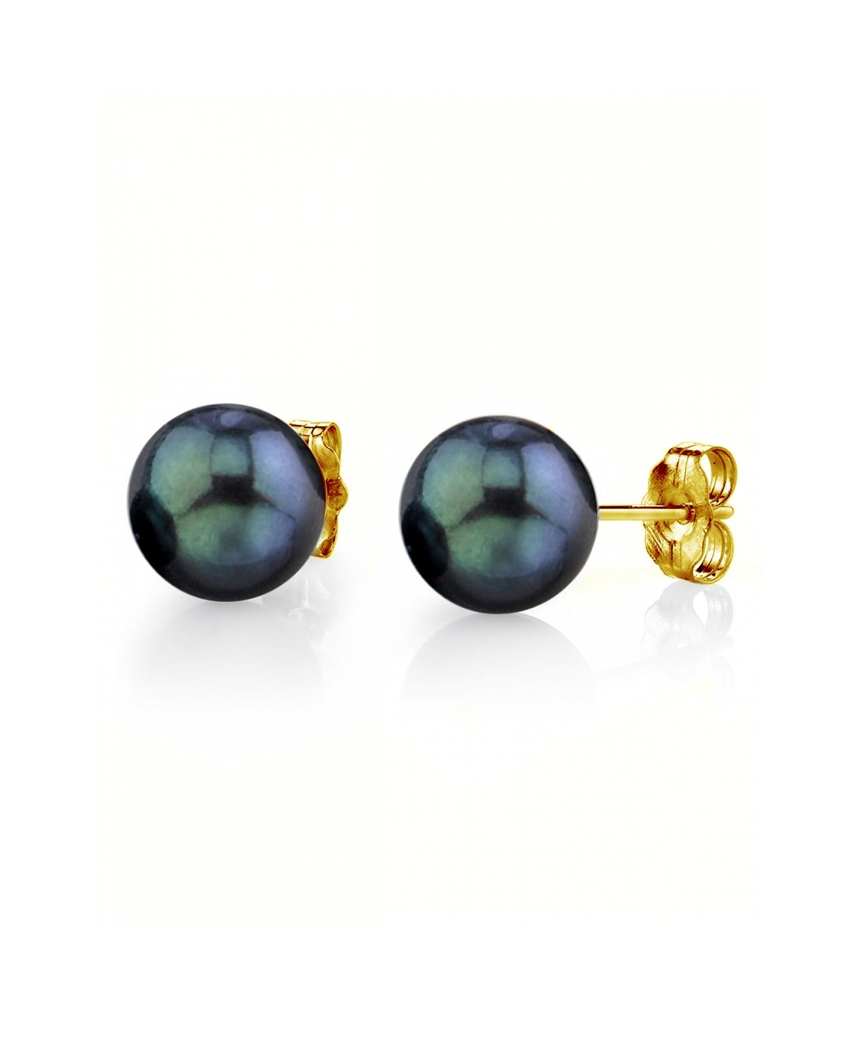Elegant Black Akoya Round Pearl Stud Earrings, 7.0–8.0mm