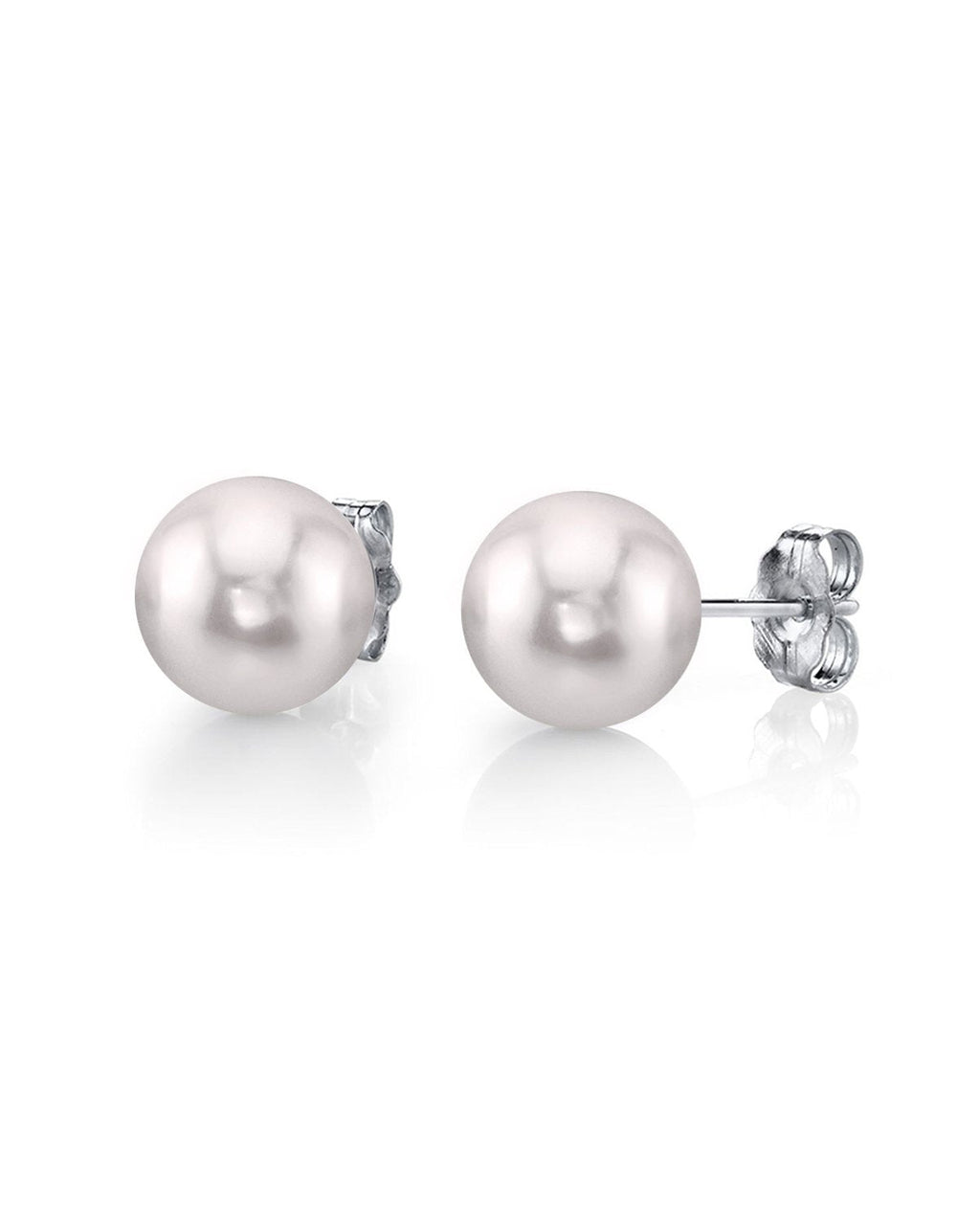 Elegant White Akoya Pearl Stud Earrings, 7.0–8.0mm Round Pearls