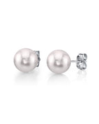 Elegant White Akoya Pearl Stud Earrings, 7.0–8.0mm Round Pearls