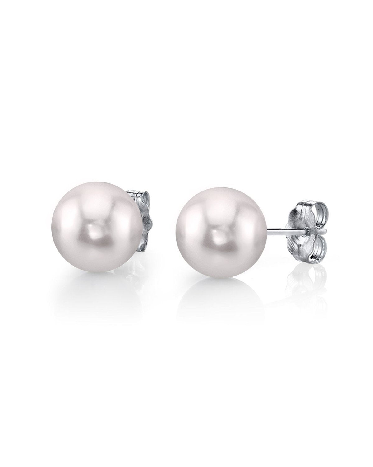 Elegant White Akoya Pearl Stud Earrings, 7.0–8.0mm Round Pearls