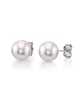 Elegant White Japanese Akoya Cultured Pearl Stud Earrings, Round 7.0–8.0mm Pearls