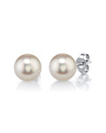 Elegant White Freshwater Pearl Stud Earrings, Round 7.0–8.0mm Pearls