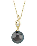 Elegant Asterie Pendant with 9.0–11.0mm Black Tahitian Pearl & CZ Accents