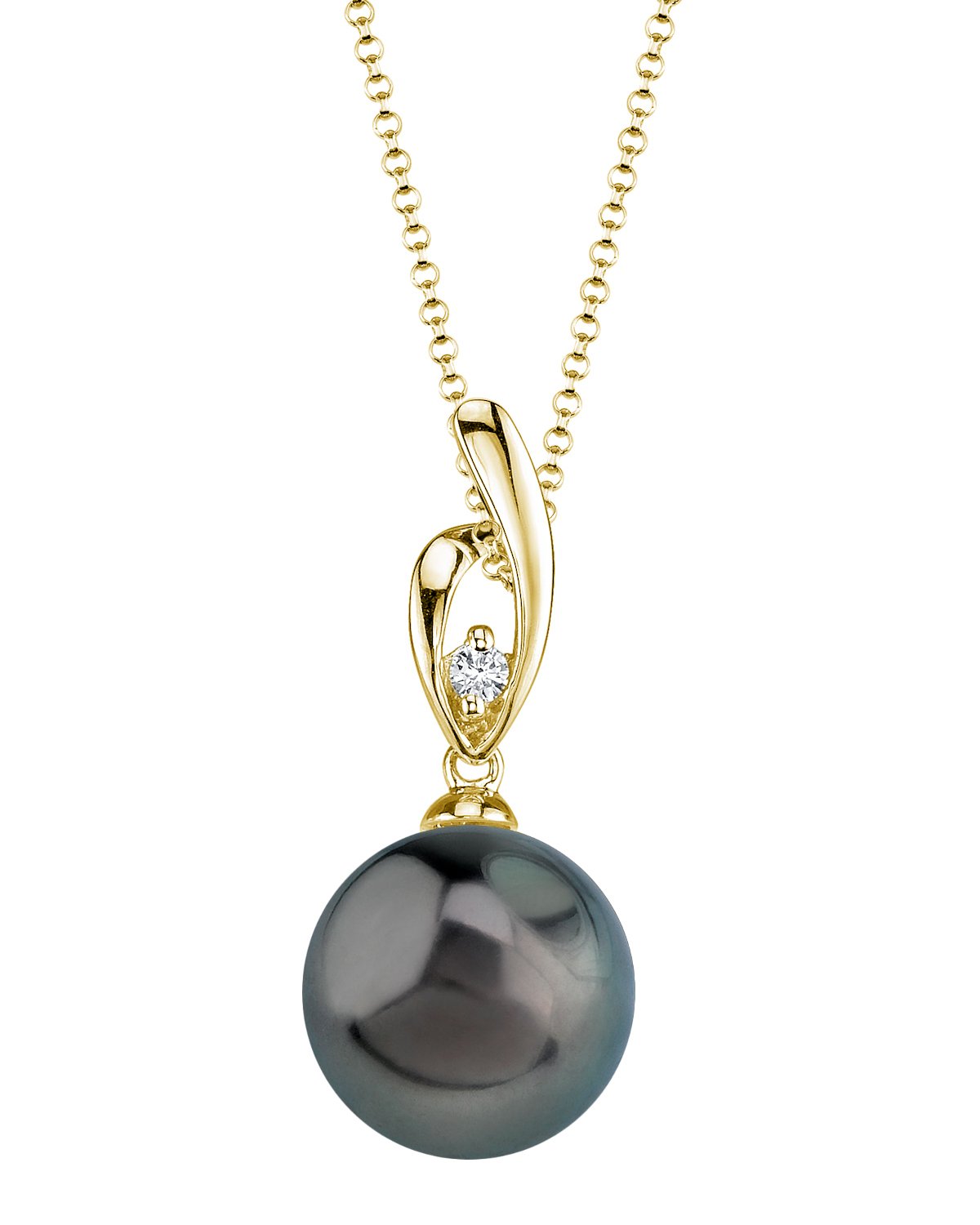 Elegant Asterie Pendant with 9.0–11.0mm Black Tahitian Pearl & CZ Accents