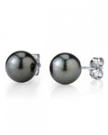 Elegant Black Tahitian Pearl Stud Earrings, 7.0–8.0mm