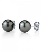 Elegant Black Tahitian Pearl Stud Earrings, 7.0–8.0mm